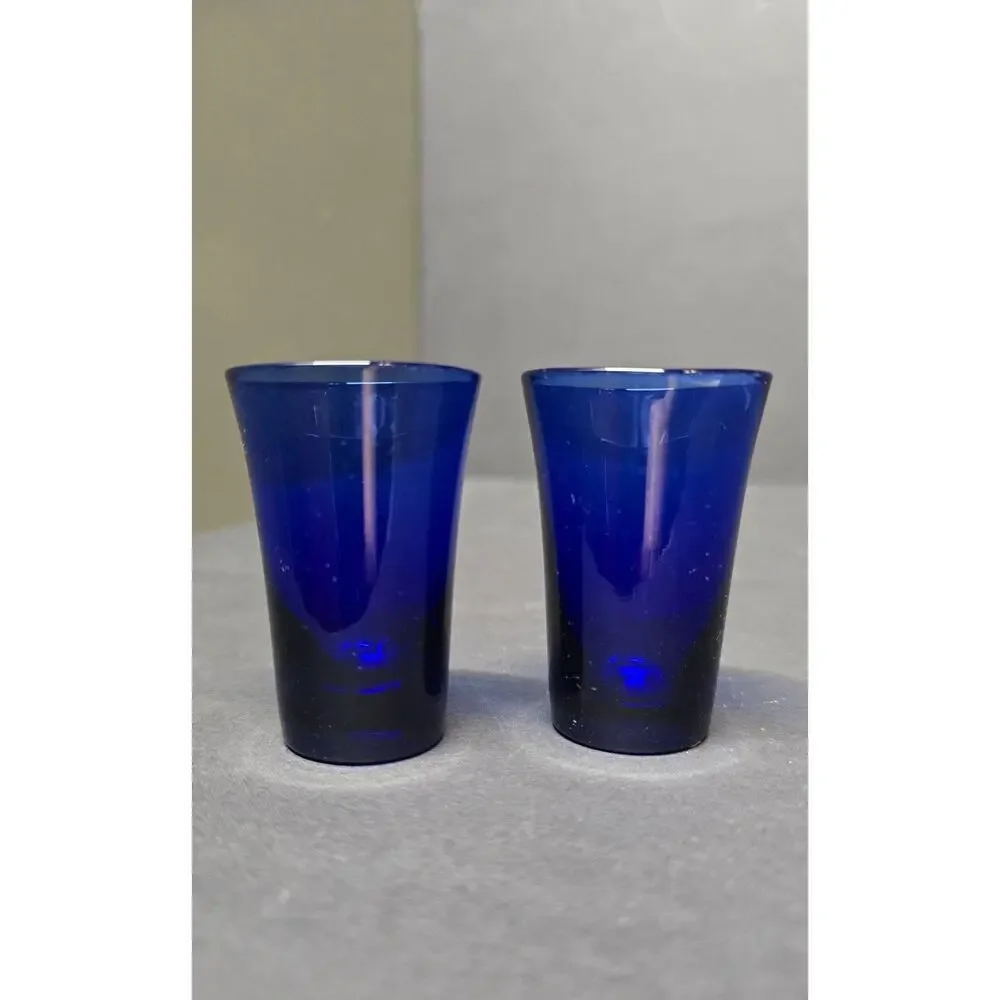 Vintage Cobalt Blue Shot Glasses PairJapan Barware Drinkware